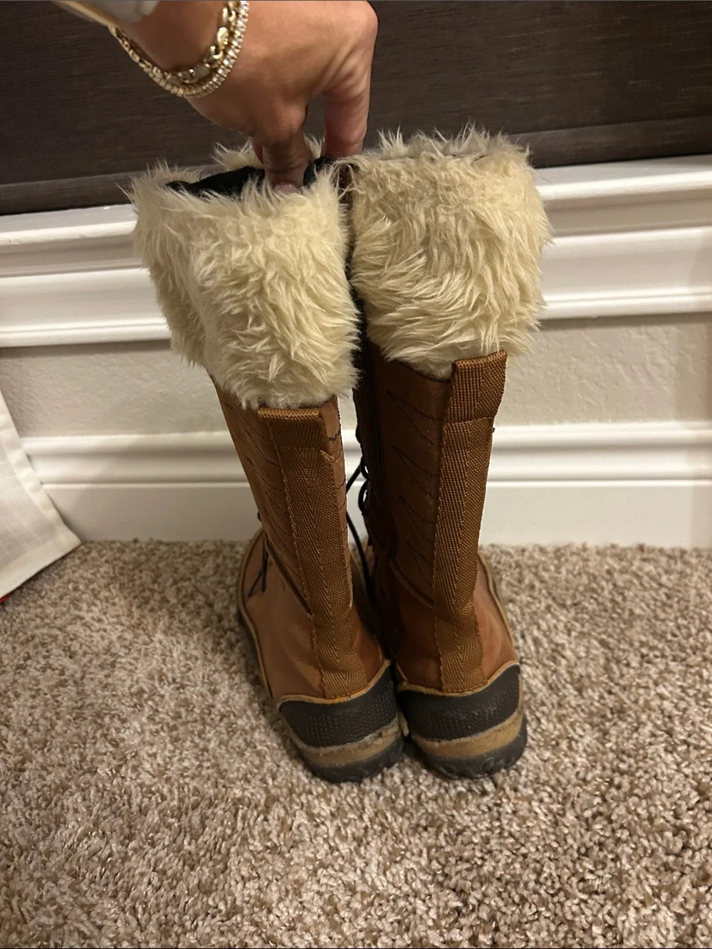 Merrell Women's Brown Lace-Up Faux-Fur Cuff Winter Boots